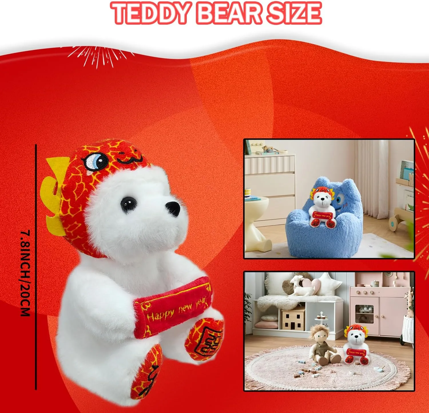 Chinese New Year Snake Plush Lunar New Year Teddy Bears Plush Stuffed Animal Year of The Snake 2025 Spring Festival Mascot Decorations Gifts for Adults