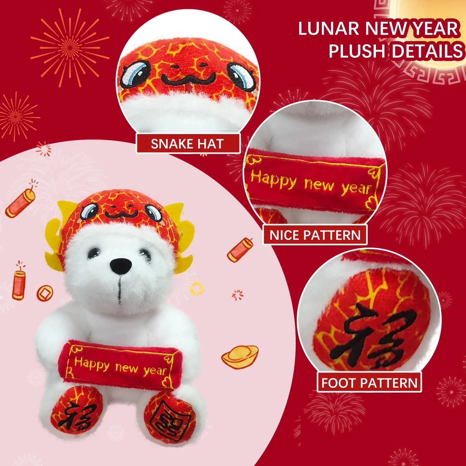 Chinese New Year Snake Plush Lunar New Year Teddy Bears Plush Stuffed Animal Year of The Snake 2025 Spring Festival Mascot Decorations Gifts for Adults
