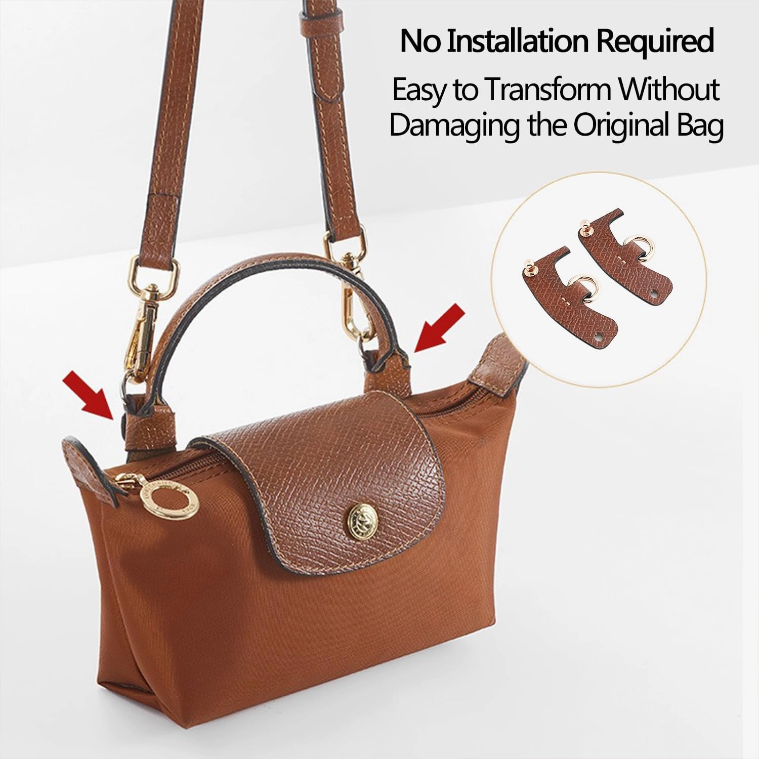 Chispee Leather Straps Replacement Crossbody Purse Shoulder Strap Fit for longchamp mini Bag (Brown Silver)