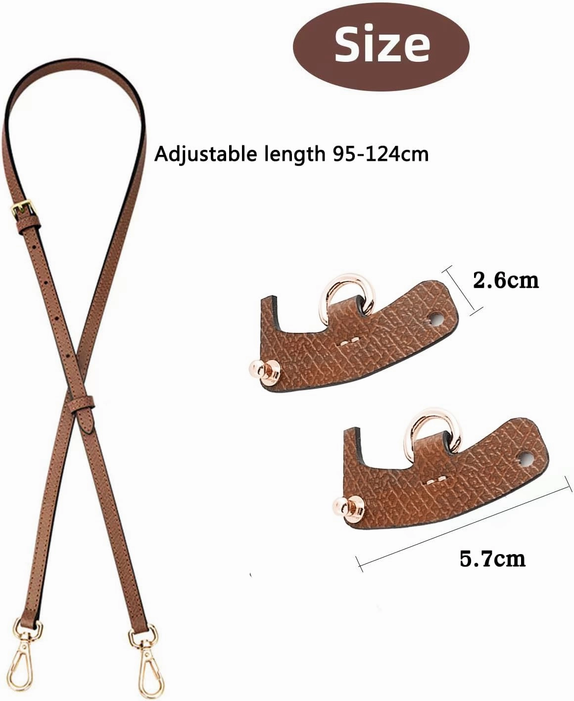 Chispee Leather Straps Replacement Crossbody Purse Shoulder Strap Fit for longchamp mini Bag (Brown Silver)