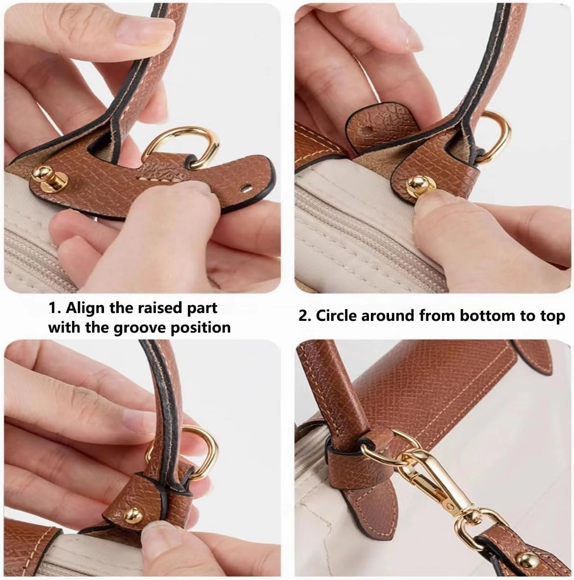 Chispee Leather Straps Replacement Crossbody Purse Shoulder Strap Fit for longchamp mini Bag (Brown Silver)