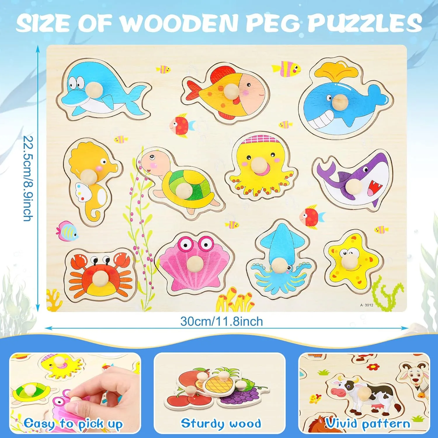 Chivao 8 Set Wooden Peg Puzzles for Toddlers 2-4 Years Alphabet Number Animal Vehicles Puzzles Board for Kids Educational Learning Toys for Children Babies Boys Girls(Lovely)