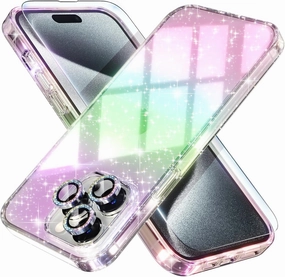 Choiche Compatible for iPhone 15 Pro Max Case, Women Cute Clear Glitter Bling Sparkly Case, [3 x Diamond Camera Lens Protectors] [2 x Tempered Glass Screen Protectors] 6.7-inch (Glitter Colorful)