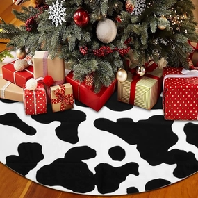 Christmas Tree Skirt, 36 Inch Cows Print Tree Skirts Decorations for Holiday Party Supplies, Nightmare Before Christmas Tree Skirt