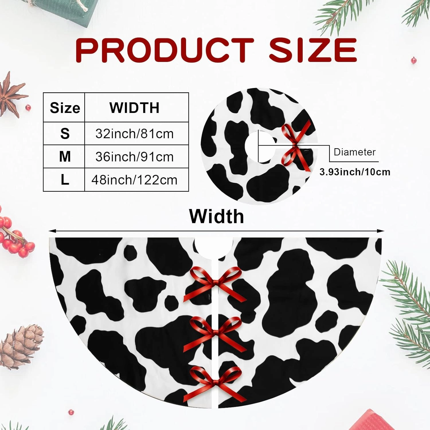 Christmas Tree Skirt, 36 Inch Cows Print Tree Skirts Decorations for Holiday Party Supplies, Nightmare Before Christmas Tree Skirt