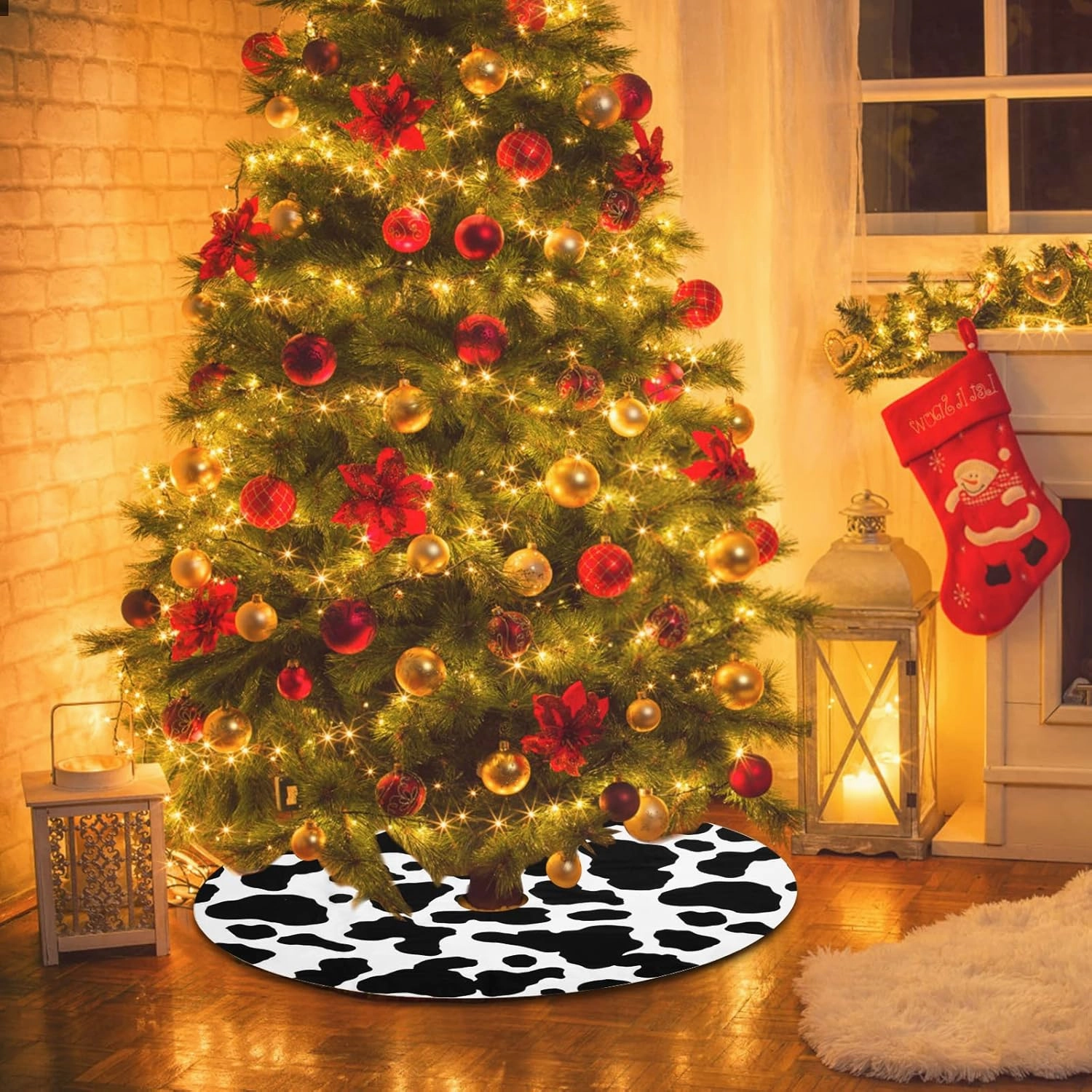 Christmas Tree Skirt, 36 Inch Cows Print Tree Skirts Decorations for Holiday Party Supplies, Nightmare Before Christmas Tree Skirt