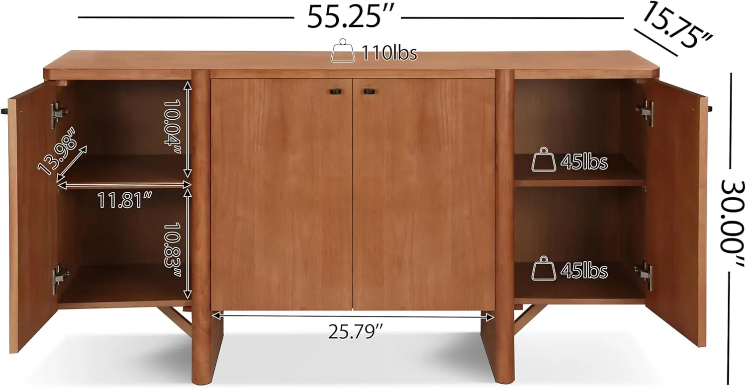 Christopher Knight Home Austen Retro Minimalist Wooden Storage Sideboard, Living Room Cupboard with Shelves, Dining Room/Kitchen Buffet Cabinet, Entryway Display Table, Home Office Credenza, Brown