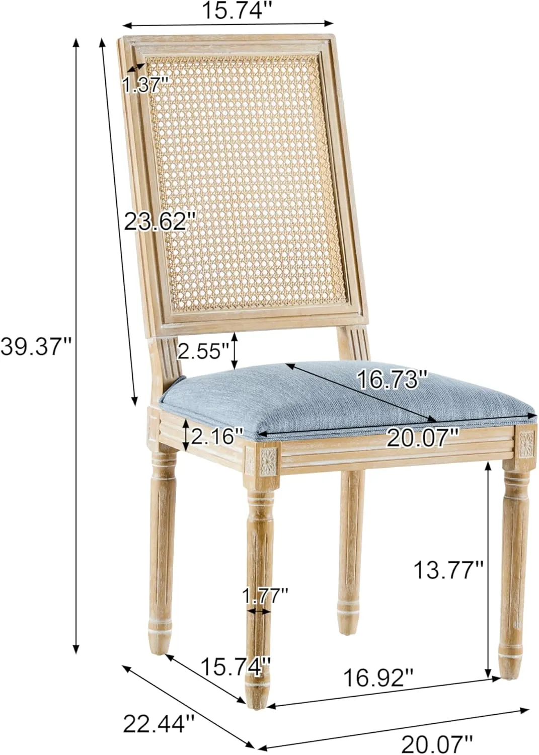 Christopher Knight Home Set of 2 Powell French Country Indoor Dining Chairs, Wooden Dining Room Chair with Cane Backrest, High Back Kitchen Seat, Fabric Upholstered Armless Chair, Slate Blue