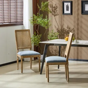 Christopher Knight Home Set of 2 Powell French Country Indoor Dining Chairs, Wooden Dining Room Chair with Cane Backrest, High Back Kitchen Seat, Fabric Upholstered Armless Chair, Slate Blue