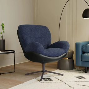 Christopher Knight Home 360° Swivel Accent Chair, Modern Chenille Lounge Chair with Faux Leather and Black Metal Base Frame, Reading Chair for Small Spaces, Living Room, Bedroom, Navy Blue