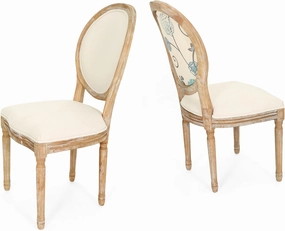 Christopher Knight Home Reed Upholstered Farmhouse Dining Chairs, Blue, White, and Beige (Set of 2)