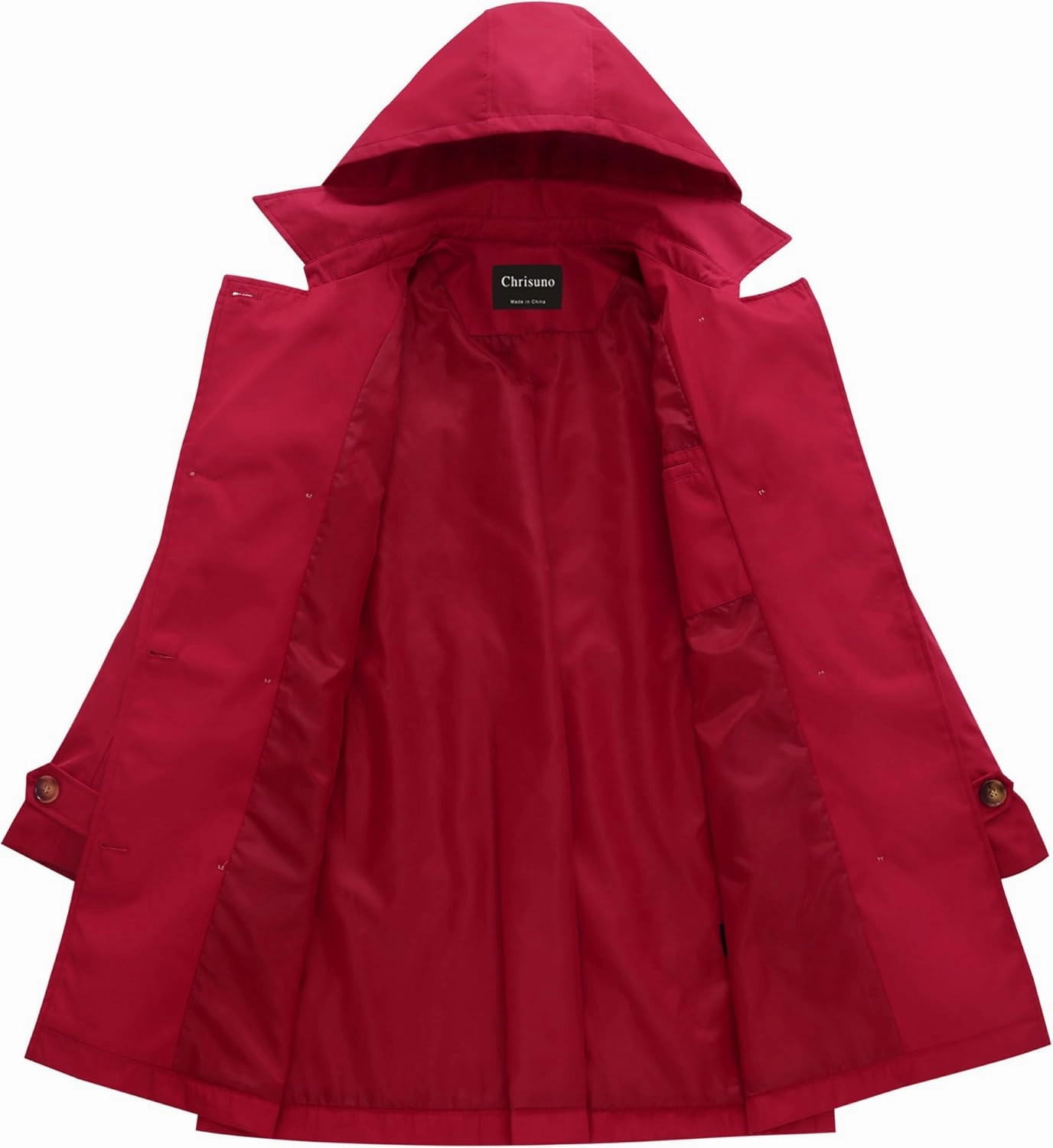Chrisuno Women's Plus Size Double Breasted Trench Coats Mid-Length Belted Overcoat Dress Jacket with Detachable Hood
