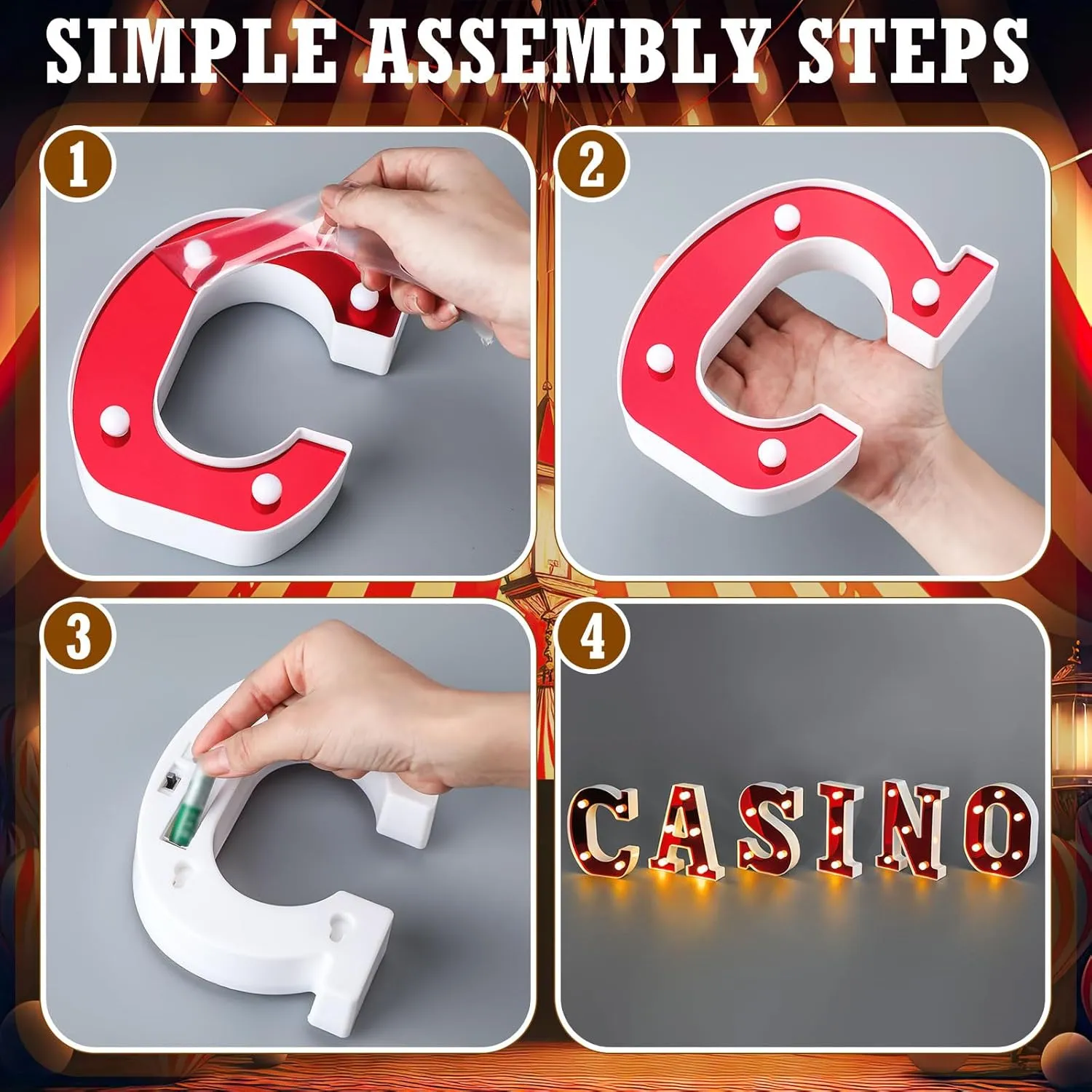 Circus Light up Letters Sign Party Decorations Battery Powered Marquee Lighted Sign Alphabet LED Letter Lights for Night Party Tabletop Decor Supplies