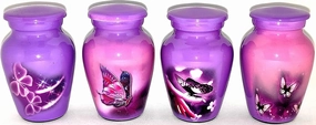 Classic Small Mini Cremation Keepsake Urns for Human Ashes – Set of 4 - with Box and Velvet Box - Lovely Purple Colour