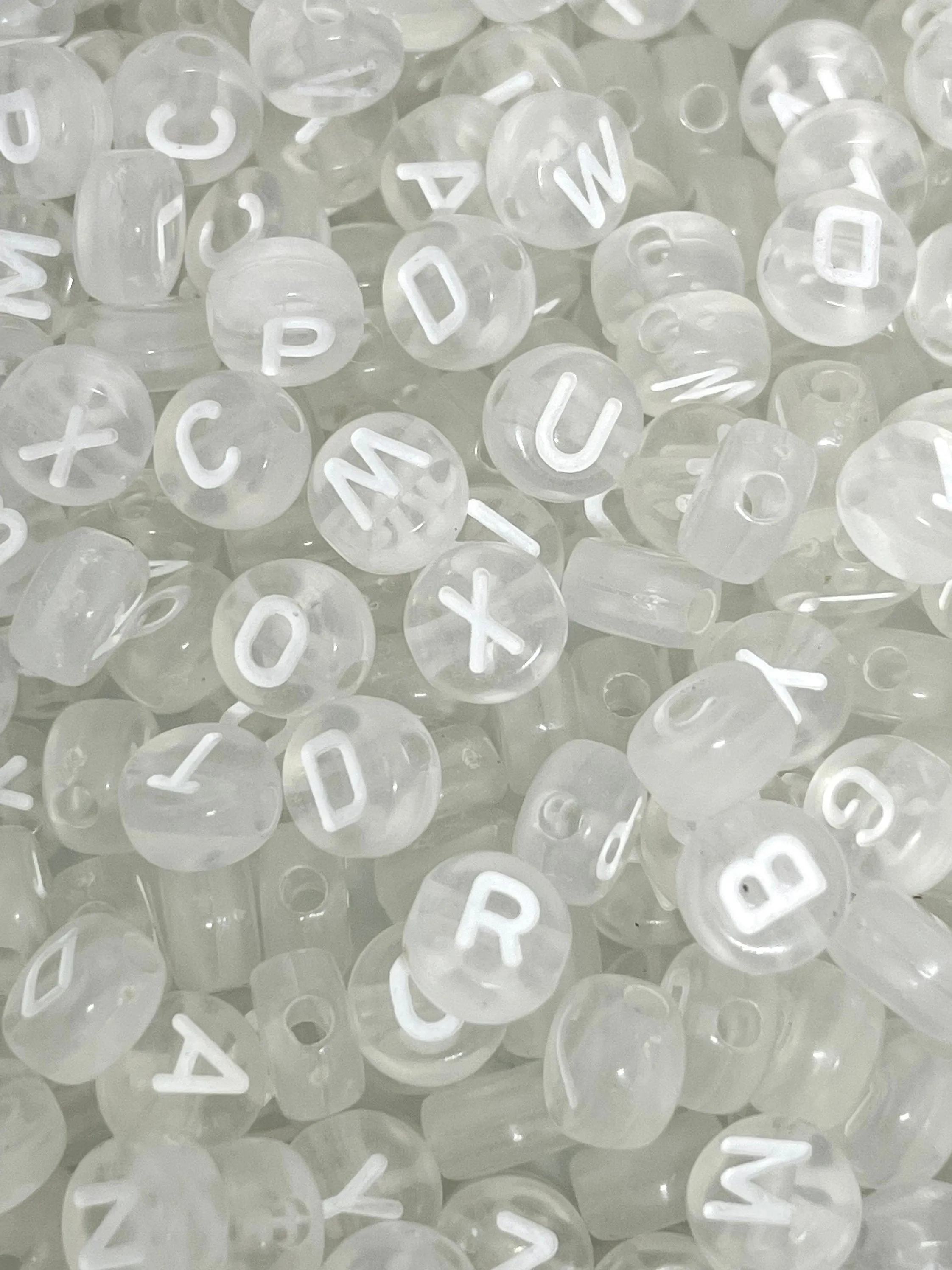 Clear Alphabet Beads for Jewelry Making, Clear Letter Beads for Bracelet, Clear Coin Alphabet Beads, Pastel Goth Beads, Letter Bead Set