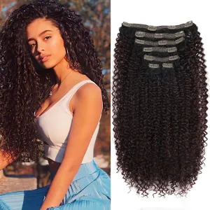 Clip In Curly Hair Extensions - 140G Synthetic hair #99j burgundy Clip In Hair Extensions Natural Thick Jerry For Black Women Hair extensions Hairpieces(T1B/99J# 24 Inch)(Pack of 7)