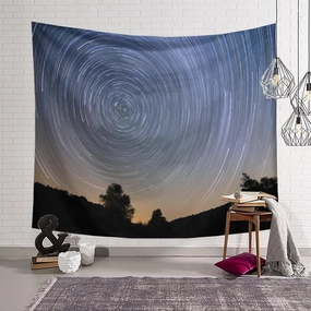 CLSYCYX Star Orbits And Forest Mountain Ranges Wall Tapestry Wall Hanging Decor Wall Art for Bedroom Living Room Dorm Picnic 70x90inch(180x230cm)