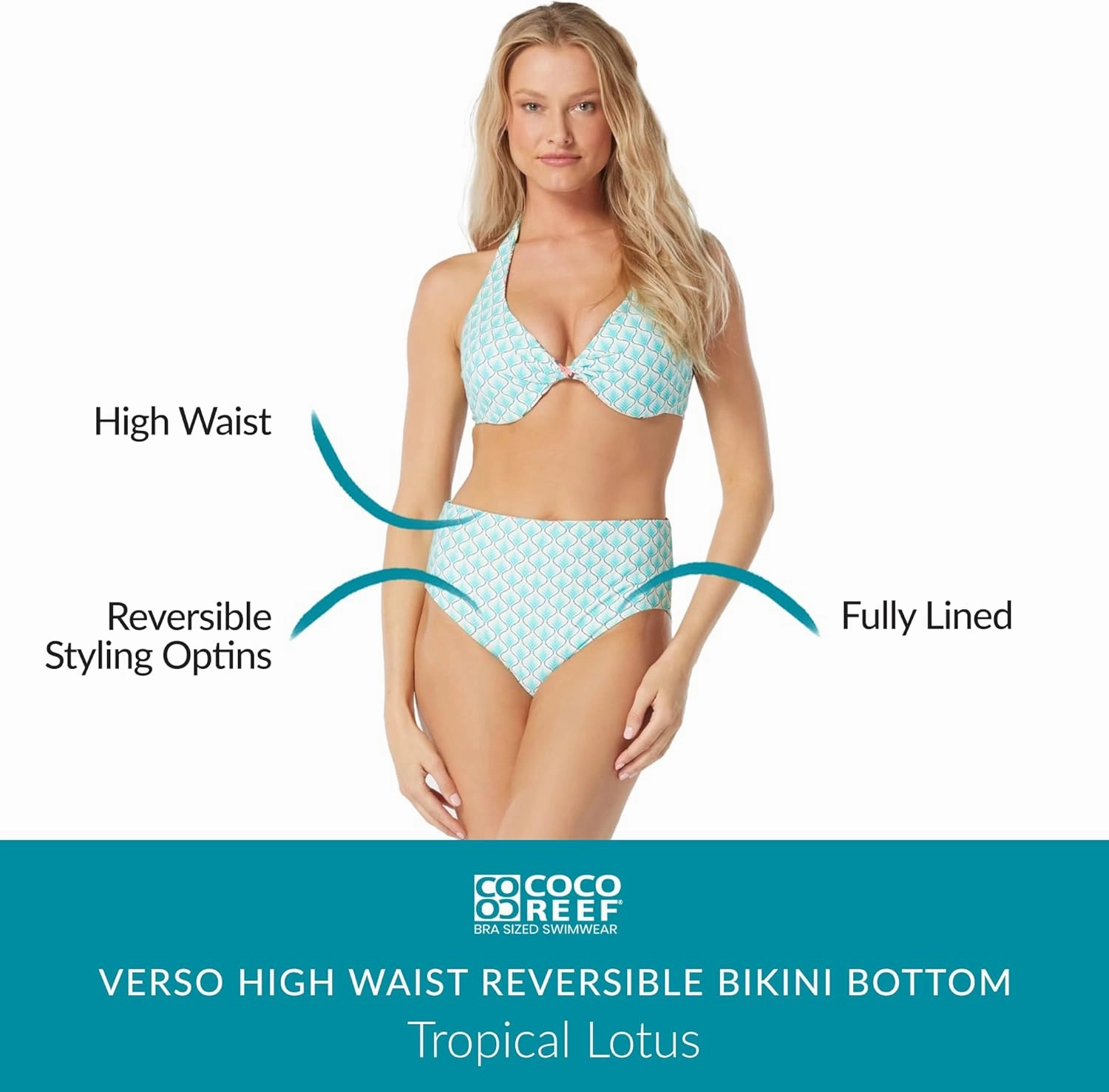 COCO REEF Verso Reversible High Waist Bikini Swim Bottom — Rollover Low Rise Option