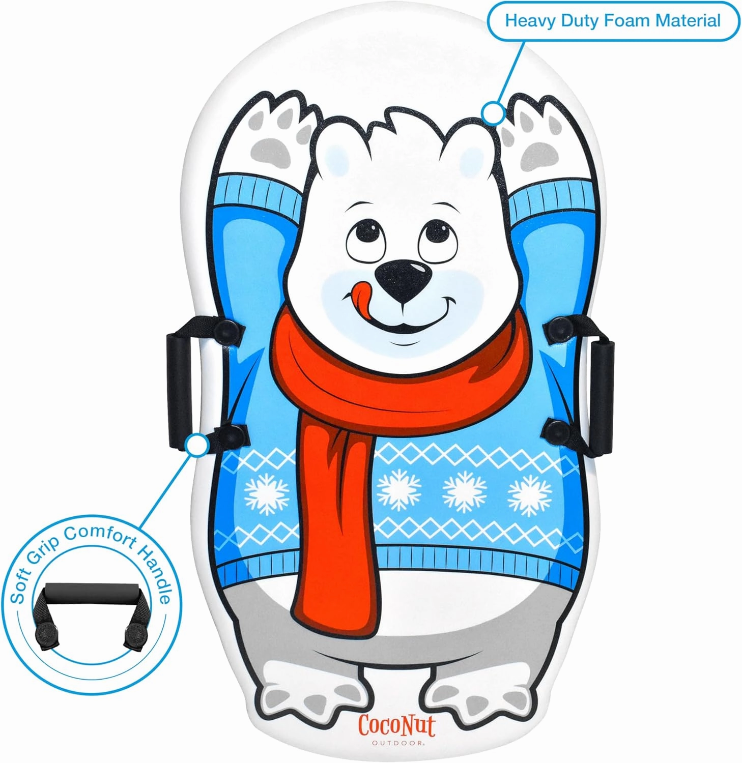 CocoNut Outdoor- Foam Snow Sled 2 Packs - Lightweight Foam Toboggans with Grip Handles and Slick Bottom for Increased Speeds, Ideal for Kids & Tweens & Teens