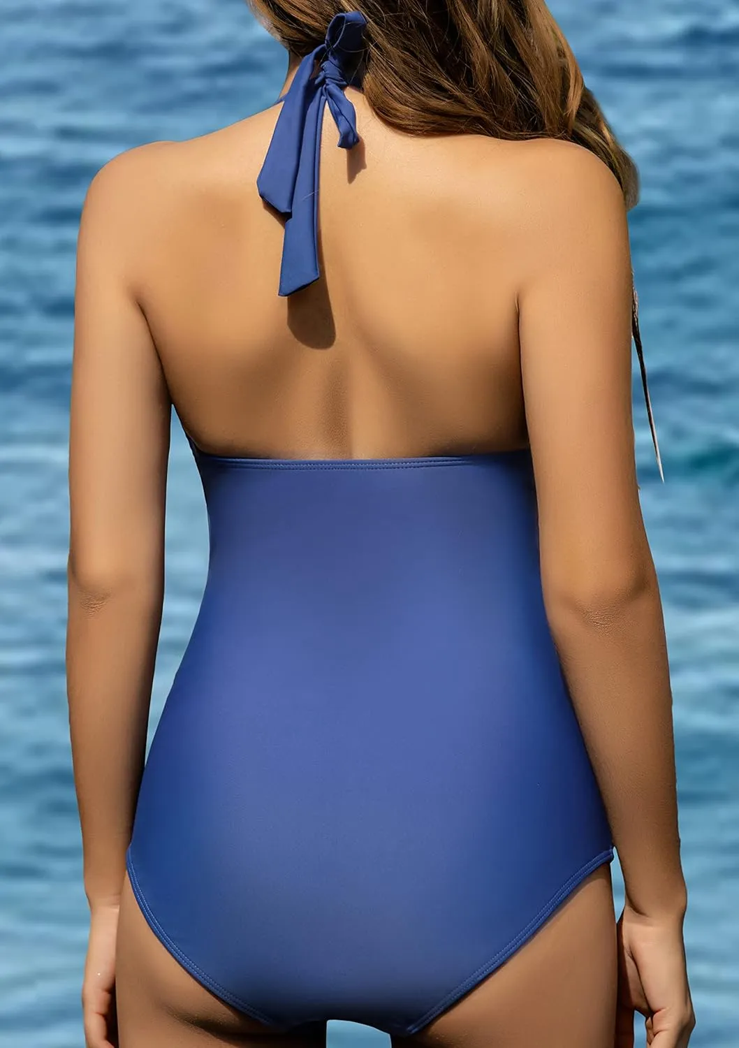 COCOPEAR One Piece Crossover Swimsuit High Waisted Tummy Control Swimwear Ruched Halter Push Up Bathing Suits for Women