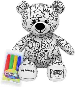 Color Me Plush Arizona Teddy Bear Stuffed Animal; Color and Wash Over and Over Plush for Kids 3 Years Old to Adults; Child-Safe Washable Markers Included (8.5" Tall When Seated)