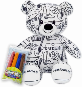 Color Me Plush Nashville Teddy Bear Stuffed Animal; Color and Wash Over and Over Plush for Kids 3 Years Old to Adults; Child-Safe Washable Markers Included (8.5" Tall When Seated)