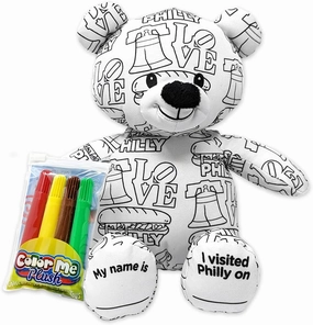 Color Me Plush Philadelphia Teddy Bear Stuffed Animal; Color and Wash Over and Over Plush for Kids 3 Years Old to Adults; Child-Safe Washable Markers Included (8.5" Tall When Seated)