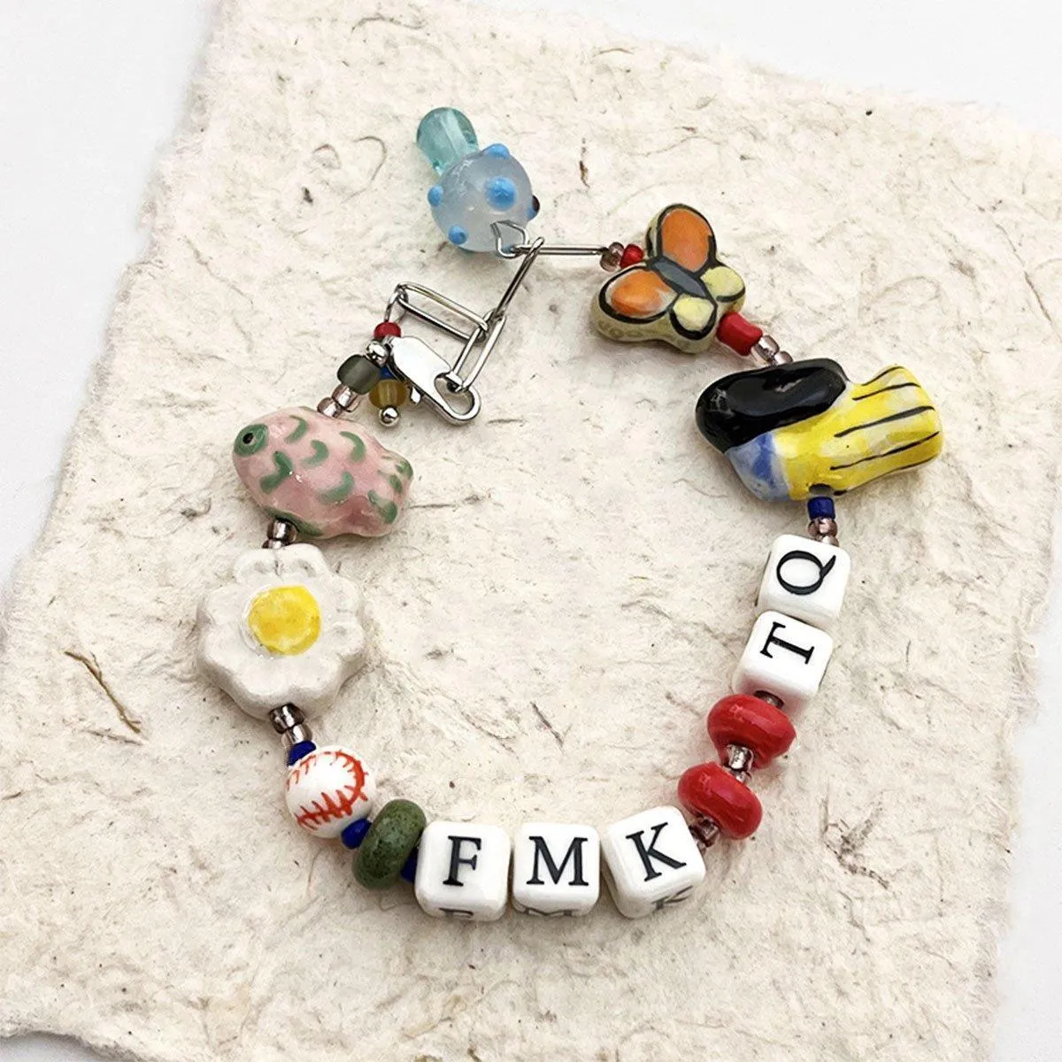 Colourful Ceramic Beaded Alphabet Bracelet Fun Cute Girly Multicolor Fashion