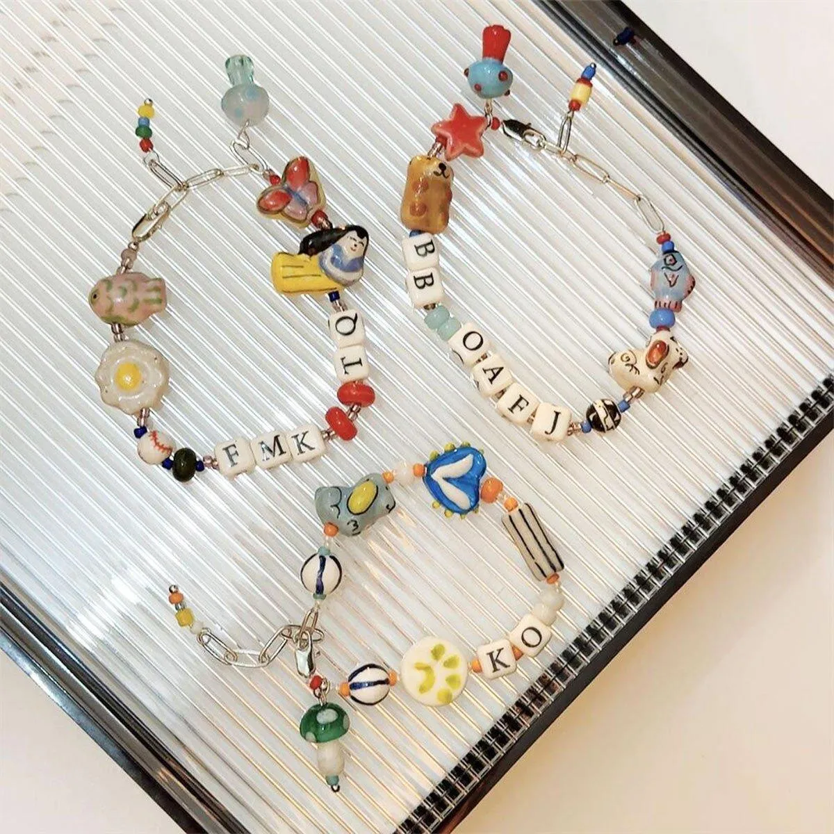 Colourful Ceramic Beaded Alphabet Bracelet Fun Cute Girly Multicolor Fashion