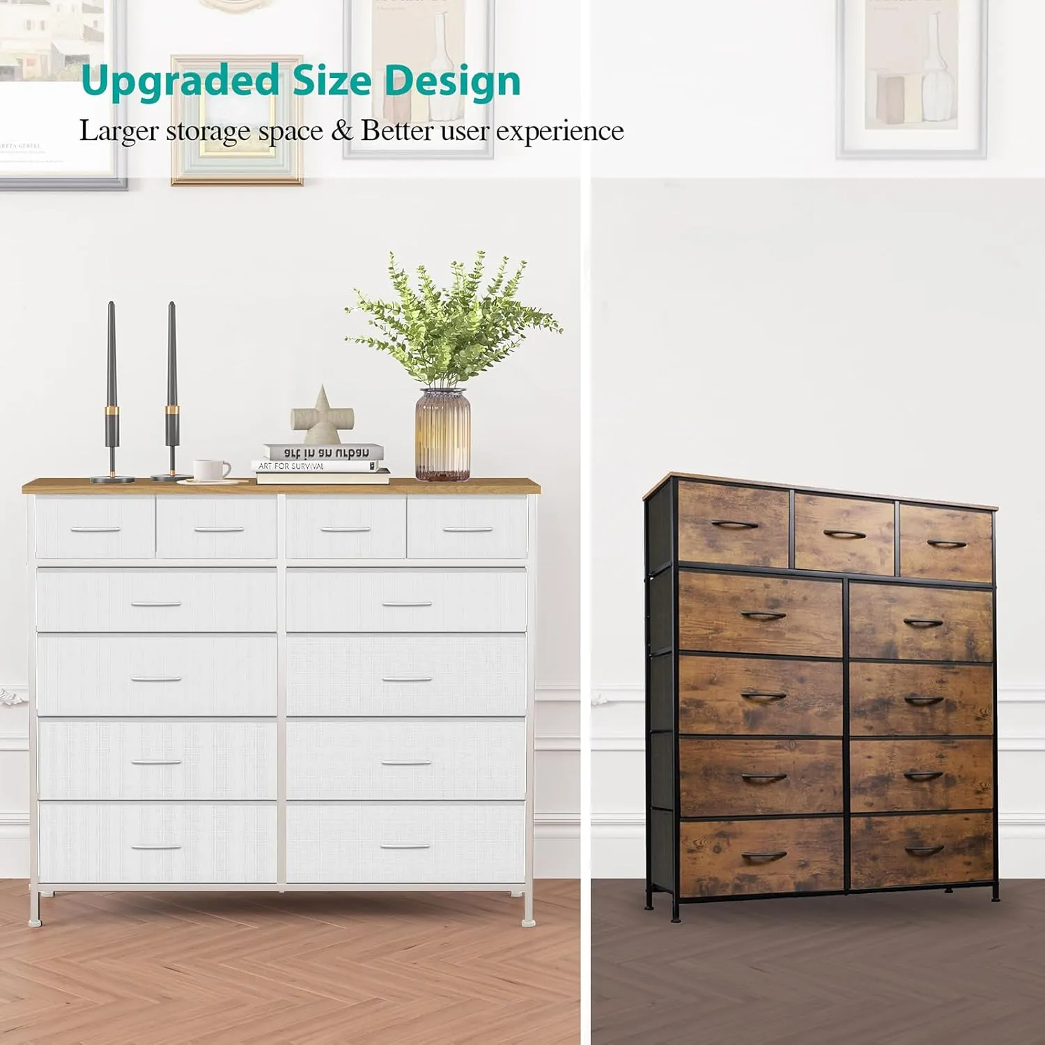 Compact 12 Drawers Dresser for Bedroom, Fabric Storage Tower, Chest of Drawers with Retro Wood Top for Closet, Nursery, Living Room