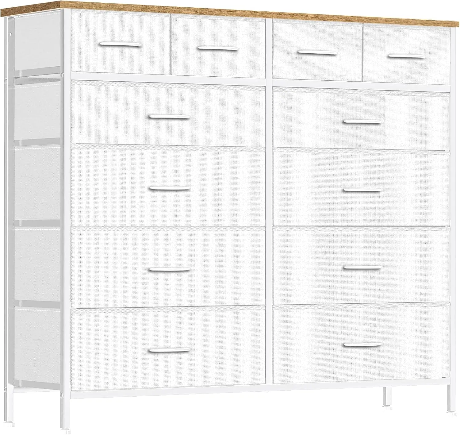 Compact 12 Drawers Dresser for Bedroom, Fabric Storage Tower, Chest of Drawers with Retro Wood Top for Closet, Nursery, Living Room