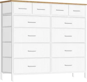Compact 12 Drawers Dresser for Bedroom, Fabric Storage Tower, Chest of Drawers with Retro Wood Top for Closet, Nursery, Living Room