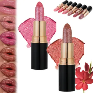 Comparison Diamond Lip Gloss Glitter Lipstick Waterproof, Diamond Glitter Lipstick, Non-Stick Plumping Shiny Matte Metallic Lipsticks for Women (03#,04#)