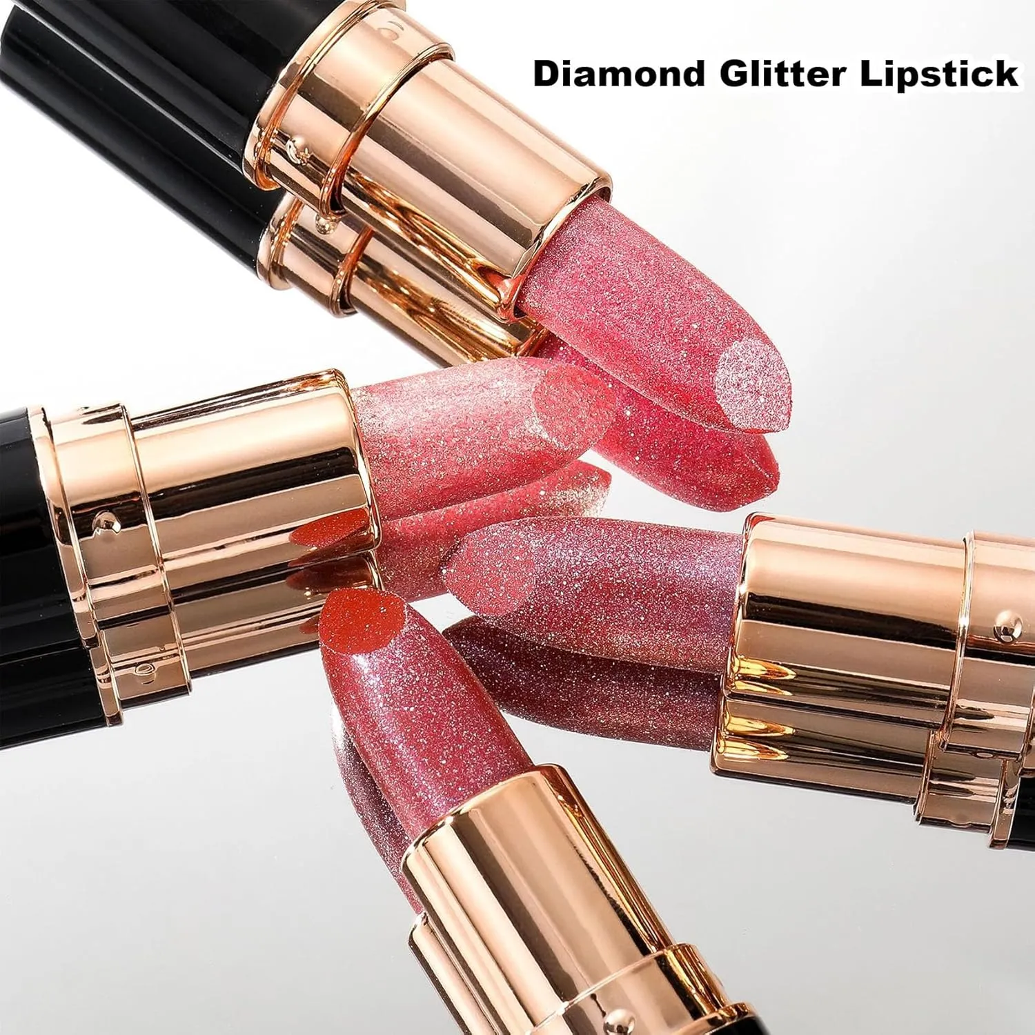 Comparison Diamond Lip Gloss Glitter Lipstick Waterproof, Diamond Glitter Lipstick, Non-Stick Plumping Shiny Matte Metallic Lipsticks for Women (03#,04#)