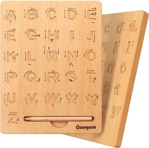Coogam Wooden Letters Practicing Board, Double-Sided Alphabet Tracing Tool Learning to Write ABC Educational Toy Game Fine Motor Montessori Gift for Preschool 3 4 5 Years Old Kids