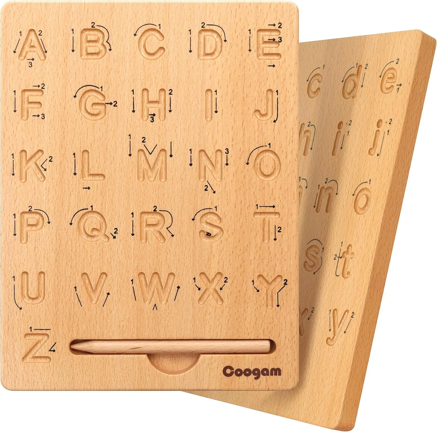 Coogam Wooden Letters Practicing Board, Double-Sided Alphabet Tracing Tool Learning to Write ABC Educational Toy Game Fine Motor Montessori Gift for Preschool 3 4 5 Years Old Kids
