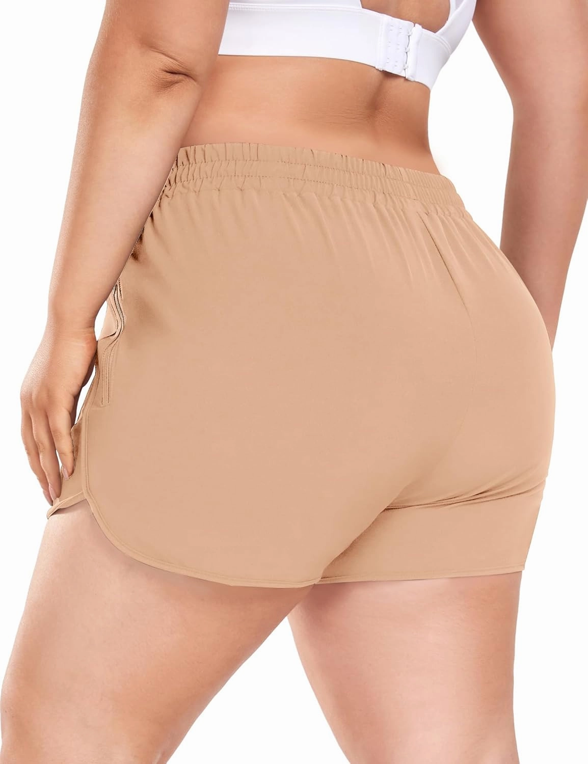 COOTRY Women's Athletic Shorts Plus Size High Waisted Quick Dry Gym Running Workout Clothes with Zip Pockets 3 Inch