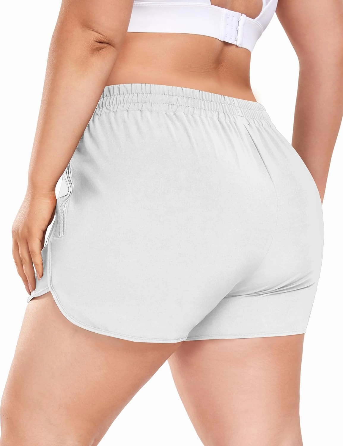 COOTRY Women's Athletic Shorts Plus Size High Waisted Quick Dry Gym Running Workout Clothes with Zip Pockets 3 Inch