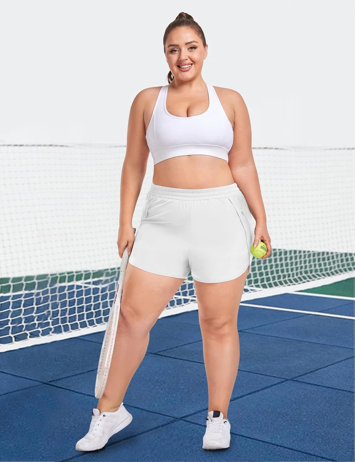 COOTRY Women's Athletic Shorts Plus Size High Waisted Quick Dry Gym Running Workout Clothes with Zip Pockets 3 Inch