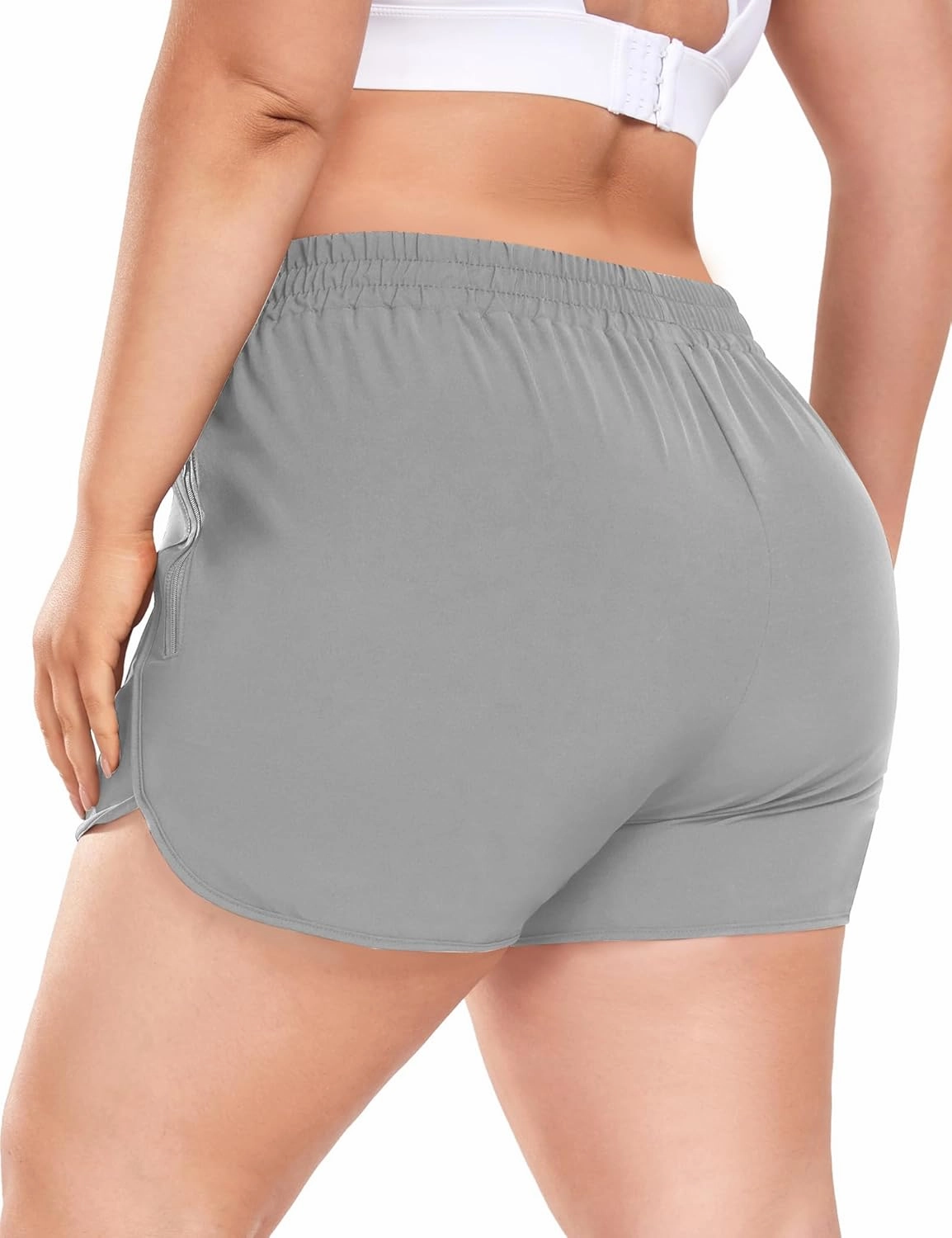 COOTRY Women's Athletic Shorts Plus Size High Waisted Quick Dry Gym Running Workout Clothes with Zip Pockets 3 Inch