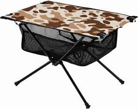 Cow Texture Portable Folding Camping Table, Compact Lightweight Beach Table with Carrying Bag for Outdoor Picnics, BBQs, Camp