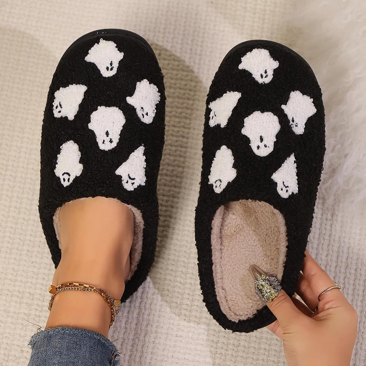 Cozy Furry Slippers for Women & Men, Bear Paw, Halloween, Christmas Designs, Warm Indoor Non-Slip Winter House Shoes