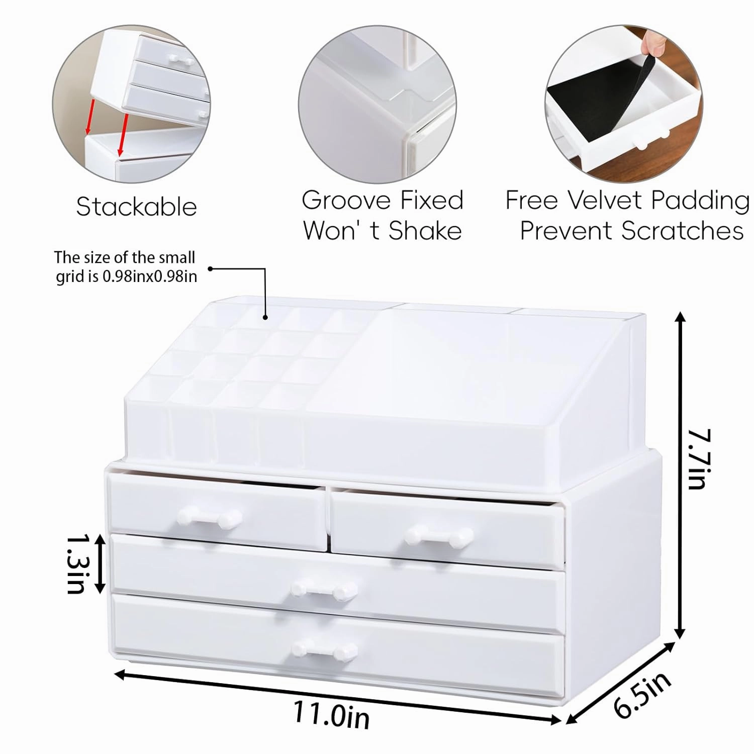 Cq acrylic Dresser Organizer Countertop White Plastic Acrylic Organizers 4 Drawer | 2 Piece Set | Cute Desk Organizer and Beauty Supplies,Skin Care and Skincare for Vanity and Bathroom Countertop