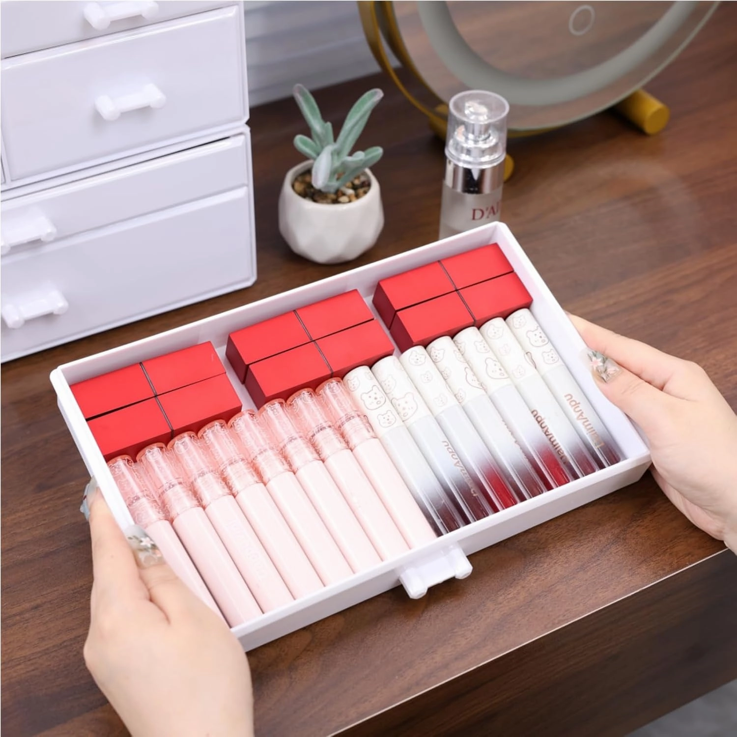 Cq acrylic Dresser Organizer Countertop White Plastic Acrylic Organizers 4 Drawer | 2 Piece Set | Cute Desk Organizer and Beauty Supplies,Skin Care and Skincare for Vanity and Bathroom Countertop