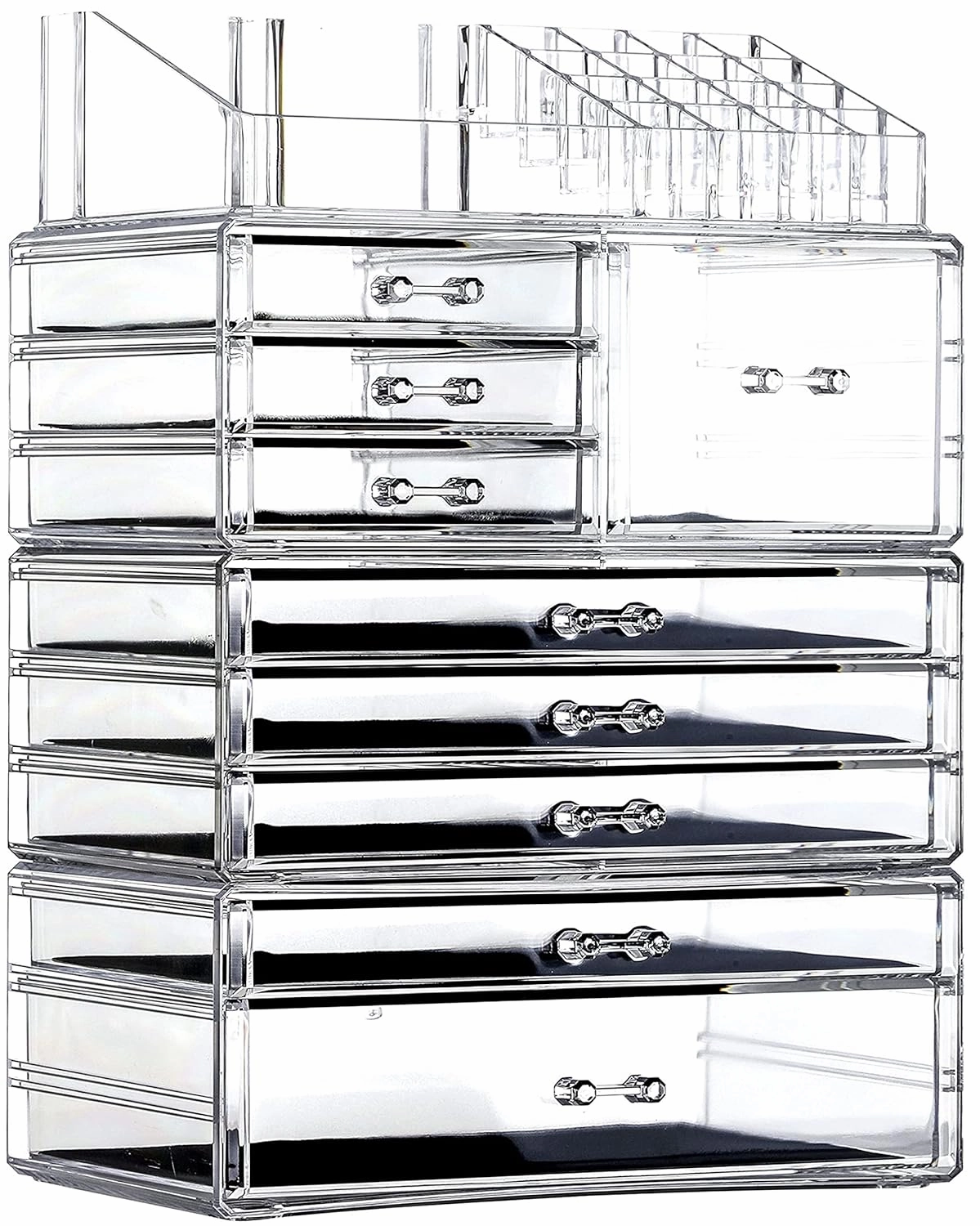 Cq acrylic Makeup Organizer Countertop For Vanity With 9 Drawers,Large Clear Plastic Make Up Storage for Jewelry,Hair Accessory,Beauty,Skin Care,Skincare Product Bathroom Organizer,Set of 4