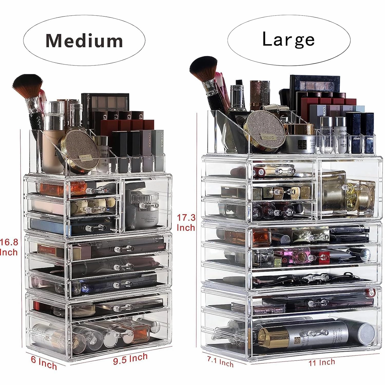 Cq acrylic Makeup Organizer Countertop For Vanity With 9 Drawers,Large Clear Plastic Make Up Storage for Jewelry,Hair Accessory,Beauty,Skin Care,Skincare Product Bathroom Organizer,Set of 4