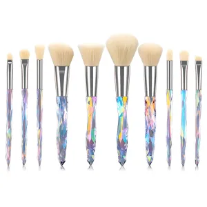 Crystal Makeup Brush Set 10pcs Premium Synthetic Makeup Brushes Crystal Sparkles Make up Brush Kit Foundation Powder Blush Eyeshadow Blending Professional Kabuki Cosmetic Makeup Tools 04