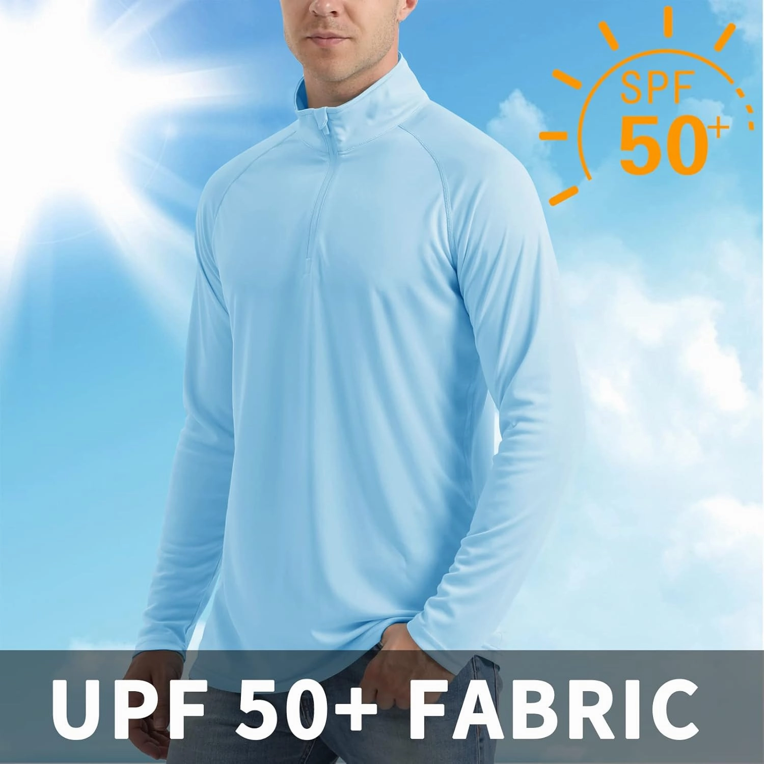 CRYSULLY Men's Long Sleeve 1/4 Zip Shirts Sun Protection Pullover UPF 50  Rash Guard Running Lightweight T Shirt