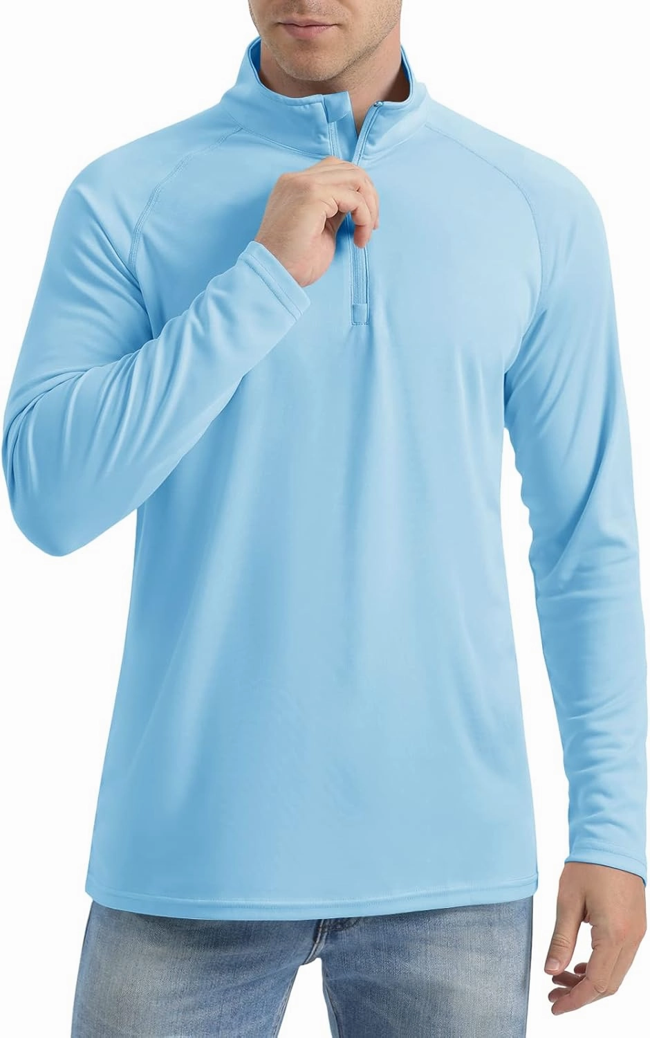 CRYSULLY Men's Long Sleeve 1/4 Zip Shirts Sun Protection Pullover UPF 50  Rash Guard Running Lightweight T Shirt