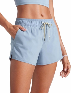 CRZ YOGA Womens 3" Mid Waisted Swim Board Shorts Side Splits Swimming Bottoms Quick Dry Beach Swimsuit with Liner Pockets